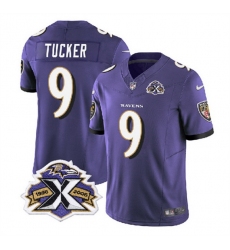 Men Baltimore Ravens 9 Justin Tucker Purple 2023 F U S E With Patch Throwback Vapor Limited Jersey