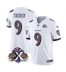 Men Baltimore Ravens 9 Justin Tucker White 2023 F U S E With Patch Throwback Vapor Limited Jersey