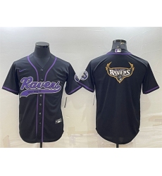 Men Baltimore Ravens Black Team Big Logo With Patch Cool Base Stitched Baseball Jersey