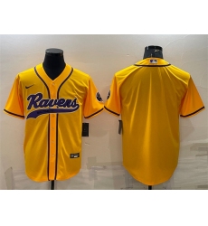 Men Baltimore Ravens Blank Yellow With Patch Cool Base Stitched Baseball Jersey