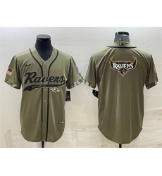 Men Baltimore Ravens Olive Salute To Service Team Big Logo Cool Base Stitched Baseball Jersey