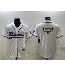 Men Baltimore Ravens White Team Big Logo With Patch Cool Base Stitched Baseball Jersey