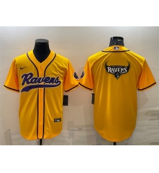Men Baltimore Ravens Yellow Team Big Logo With Patch Cool Base Stitched Baseball Jersey