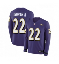Mens Baltimore Ravens 22 Mark Ingram II Limited Purple Therma Long Sleeve Football Jersey