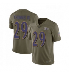 Mens Baltimore Ravens 29 Earl Thomas III Limited Olive 2017 Salute to Service Football Jersey