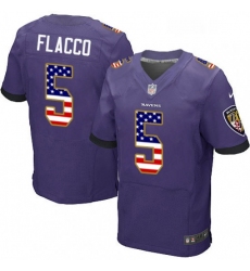 Mens Nike Baltimore Ravens 5 Joe Flacco Elite Purple Home USA Flag Fashion NFL Jersey