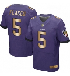 Mens Nike Baltimore Ravens 5 Joe Flacco Elite PurpleGold Team Color NFL Jersey