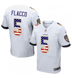 Mens Nike Baltimore Ravens 5 Joe Flacco Elite White Road USA Flag Fashion NFL Jersey