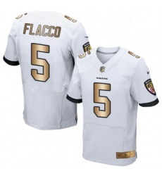 Mens Nike Baltimore Ravens 5 Joe Flacco Elite WhiteGold NFL Jersey