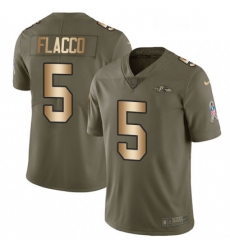 Mens Nike Baltimore Ravens 5 Joe Flacco Limited OliveGold Salute to Service NFL Jersey