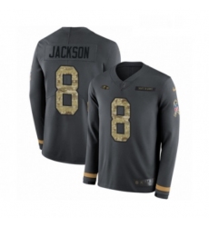 Mens Nike Baltimore Ravens 8 Lamar Jackson Limited Black Salute to Service Therma Long Sleeve NFL Jersey