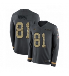 Mens Nike Baltimore Ravens 81 Hayden Hurst Limited Black Salute to Service Therma Long Sleeve NFL Jersey
