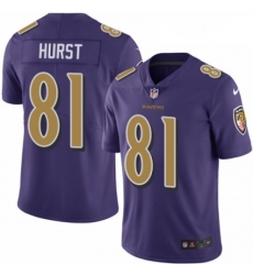 Mens Nike Baltimore Ravens 81 Hayden Hurst Limited Purple Rush Vapor Untouchable NFL Jersey