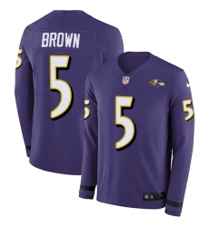 Nike Baltimore Ravens 15 Marquise Brown Purple Team Color Men Stitched NFL Limited Therma Long Sleeve Jersey