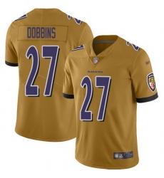 Nike Ravens 27 J K  Dobbins Gold Men Stitched NFL Limited Inverted Legend Jersey