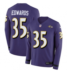 Nike Ravens 35 Gus Edwards Purple Team Color Men Stitched NFL Limited Therma Long Sleeve Jersey