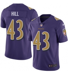 Nike Ravens 43 Justice Hill Purple Men Stitched NFL Limited Rush Jersey