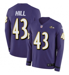 Nike Ravens 43 Justice Hill Purple Team Color Men Stitched NFL Limited Therma Long Sleeve Jersey