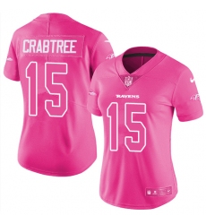 Nike Ravens #15 Michael Crabtree Pink Womens Stitched NFL Limited Rush Fashion Jersey