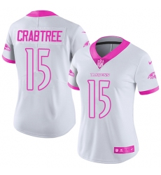 Nike Ravens #15 Michael Crabtree White Pink Womens Stitched NFL Limited Rush Fashion Jersey