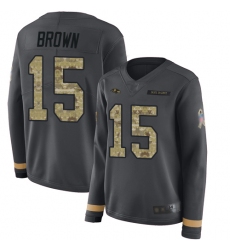 Ravens 15 Marquise Brown Anthracite Salute to Service Women Stitched Football Limited Therma Long Sleeve Jersey