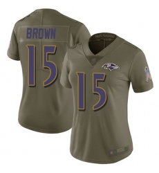 Ravens 15 Marquise Brown Olive Women Stitched Football Limited 2017 Salute to Service Jersey