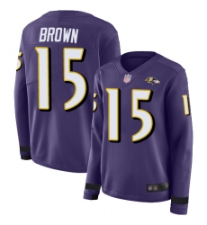 Ravens 15 Marquise Brown Purple Team Color Women Stitched Football Limited Therma Long Sleeve Jersey