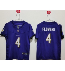 Women Baltimore Ravens 4 Zay Flowers Purple Vapor Football Jersey 