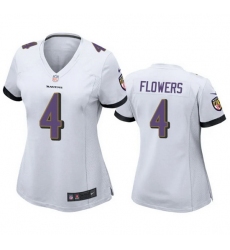 Women Baltimore Ravens 4 Zay Flowers White Football Jersey