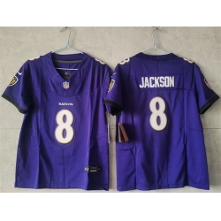 Women Baltimore Ravens 8 Lamar Jackson Purple Vapor Football Jersey 
