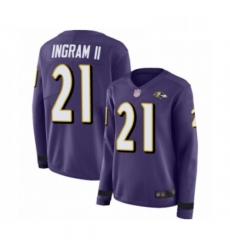 Womens Baltimore Ravens 21 Mark Ingram II Limited Purple Therma Long Sleeve Football Jersey
