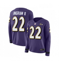Womens Baltimore Ravens 22 Mark Ingram II Limited Purple Therma Long Sleeve Football Jersey