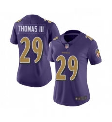 Womens Baltimore Ravens 29 Earl Thomas III Limited Purple Rush Vapor Untouchable Football Jersey