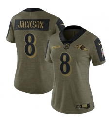 Women's Baltimore Ravens Lamar Jackson Nike Olive 2021 Salute To Service Limited Player Jersey