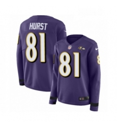 Womens Nike Baltimore Ravens 81 Hayden Hurst Limited Purple Therma Long Sleeve NFL Jersey