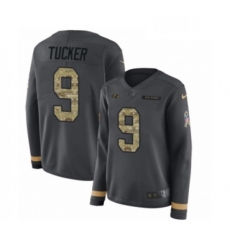 Womens Nike Baltimore Ravens 9 Justin Tucker Limited Black Salute to Service Therma Long Sleeve NFL Jersey