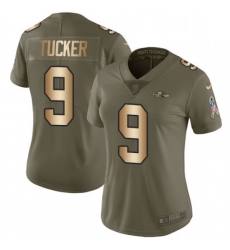 Womens Nike Baltimore Ravens 9 Justin Tucker Limited OliveGold Salute to Service NFL Jersey