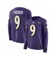 Womens Nike Baltimore Ravens 9 Justin Tucker Limited Purple Therma Long Sleeve NFL Jersey