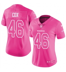 Womens Nike Ravens #46 Morgan Cox Pink  Stitched NFL Limited Rush Fashion Jersey