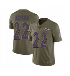 Youth Baltimore Ravens 22 Mark Ingram II Limited Olive 2017 Salute to Service Football Jersey