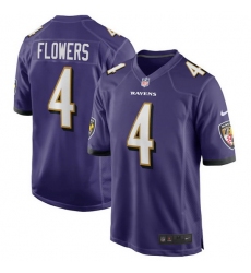 Youth Baltimore Ravens 4 Zay Flowers Purple Stitched Game Jersey