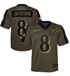 Youth Baltimore Ravens Lamar Jackson Nike Olive 2021 Salute To Service Game Jersey