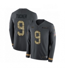 Youth Nike Baltimore Ravens 9 Justin Tucker Limited Black Salute to Service Therma Long Sleeve NFL Jersey