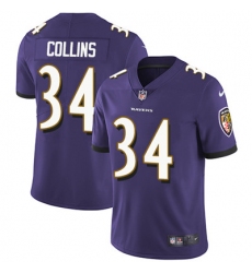 Youth Nike Ravens #34 Alex Collins Purple Team Color Stitched NFL Vapor Untouchable Limited Jersey