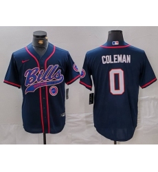 Men Buffalo Bills 0 Keon Coleman Navy With Patch Cool Base Stitched Baseball Jersey 3