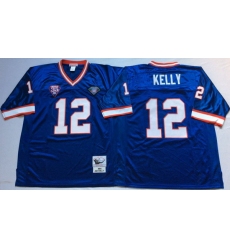 Men Buffalo Bills 12 Jim Kelly Blue M&N Throwback Jersey