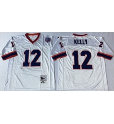 Men Buffalo Bills 12 Jim Kelly White M&N Throwback Jersey