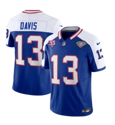 Men Buffalo Bills 13 Gabe Davis Blue White 35th And 75th Patch 2023 F U S E  Throwback Vapor Untouchable Limited Stitched Jersey