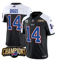 Men Buffalo Bills 14 Stefon Diggs Black White 2023 F U S E  AFC East Champions With 3 Star C Ptach Stitched Football Jersey