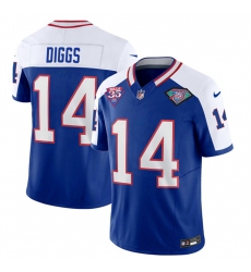 Men Buffalo Bills 14 Stefon Diggs Blue White 35th And 75th Patch 2023 F U S E  Throwback Vapor Untouchable Limited Stitched Jersey